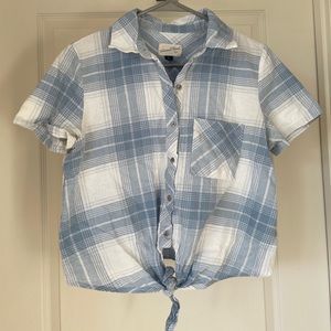 SOLD || Blue plaid front tie crop top